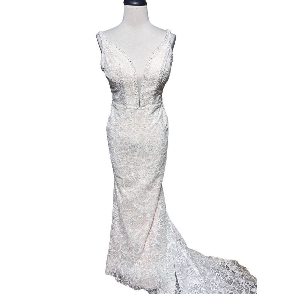Mon Cheri Strappy Sexy Embellished Wedding Dress with Train Small